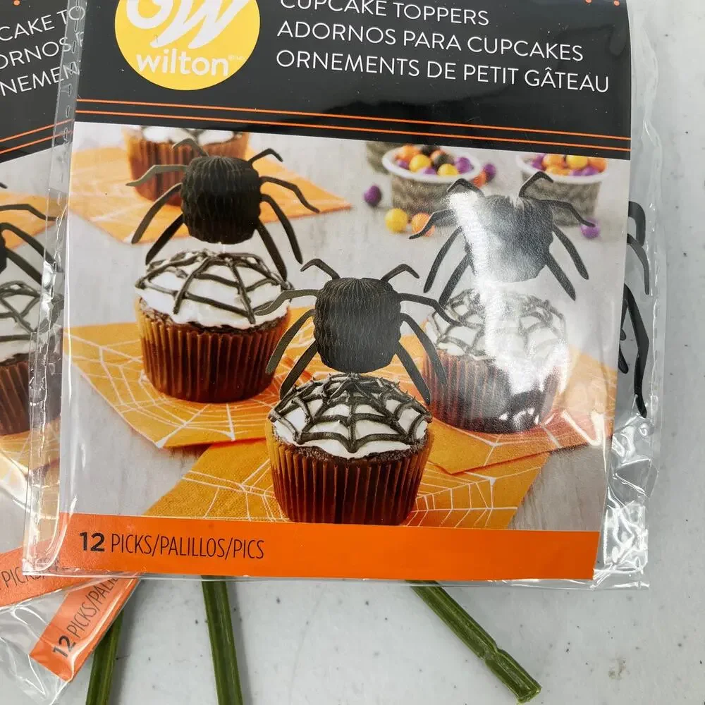 Wilton Black Halloween Accordion Spider Paper Plastic Tooth Pick Cupcake Toppers